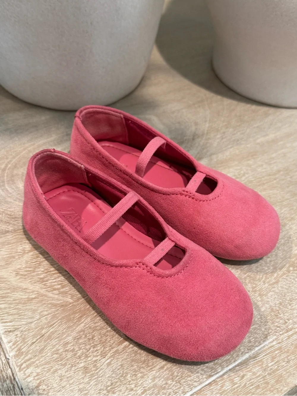 Zara Kids Coral Pink Suede Ballet Flats with Elastic Strap